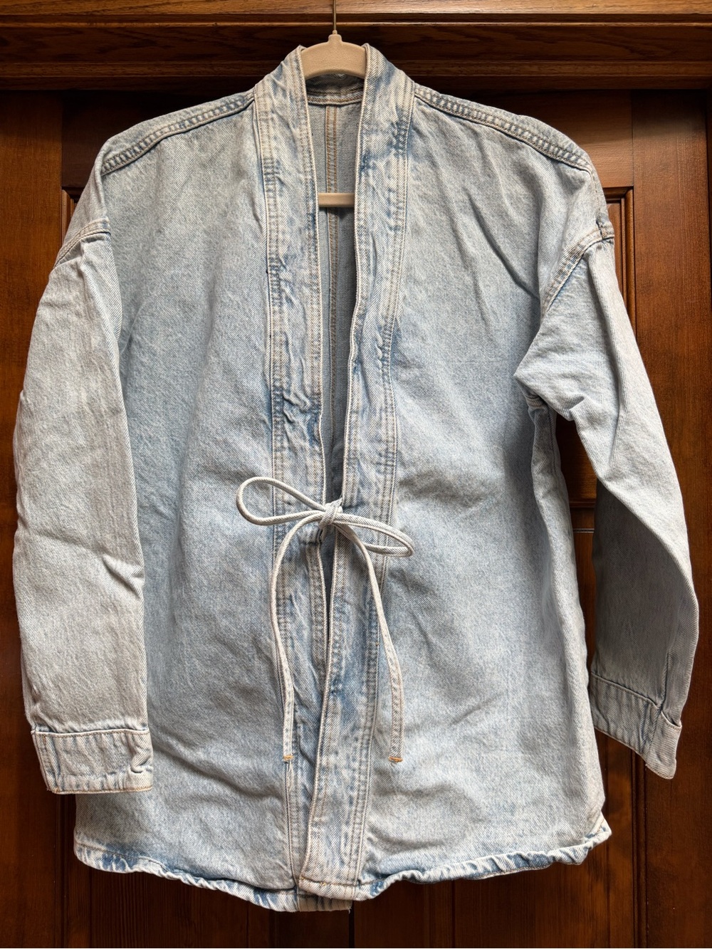 Rita Ora x Primark Collab Light Wash Denim Kimono Tie-Front Jacket, Size Small